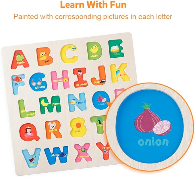 Coogam Wooden Alphabet Puzzle – ABC Letters Sorting Board Blocks Montessori Matching Game Jigsaw Educational Early Learning Toy Gift for Preschool Year Old Kids-CubbioJoy