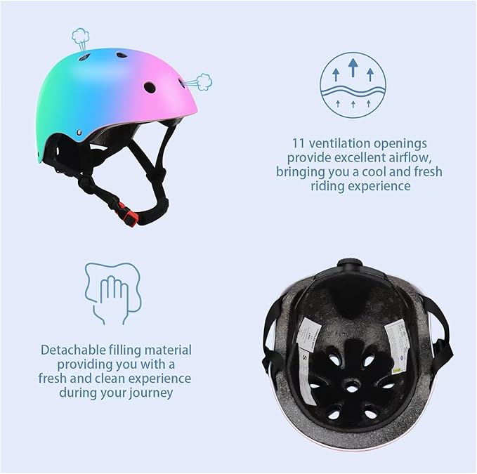 Color Gradient Adjustable Kids' Helmet with Knee & Elbow Pads Set | Multi-Sport Safety Gear for Boys & Girls Ages 5-14 | Skateboarding, Scooters, Roller & Inline Skating, Longboarding-CubbioJoy