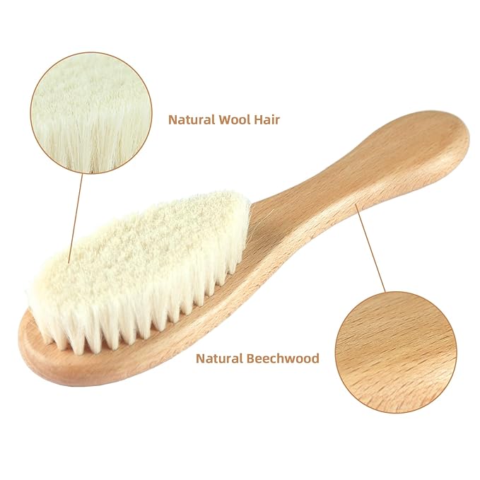 Baby Hair Brush and Comb Set (4-Piece) for Newborn - Wooden Baby Hairbrush Set，A Beechwood Brush, Baby Airbag Brush, Beech Handle Brush, and Prevent Cradle Cap Silicone Brush - Ideal Registry Gift-CubbioJoy
