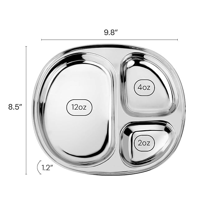 Ahimsa Stainless Steel Kids Plates - Divided Toddler Plates, Pediatrician Designed, Non Toxic Toddler Plate, Camping Plate, BPA Free & Dishwasher Safe (Single)-CubbioJoy