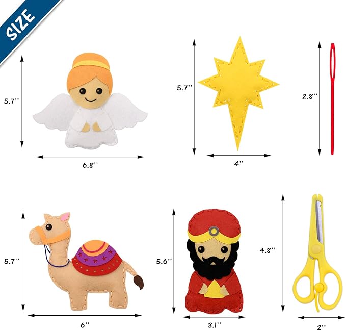 CiyvoLyeen Nativity Scene Craft Kit Christmas Ornaments DIY Kids Craft and Sew Kits for Girls and Boys Educational Beginners Sewing Set-CubbioJoy