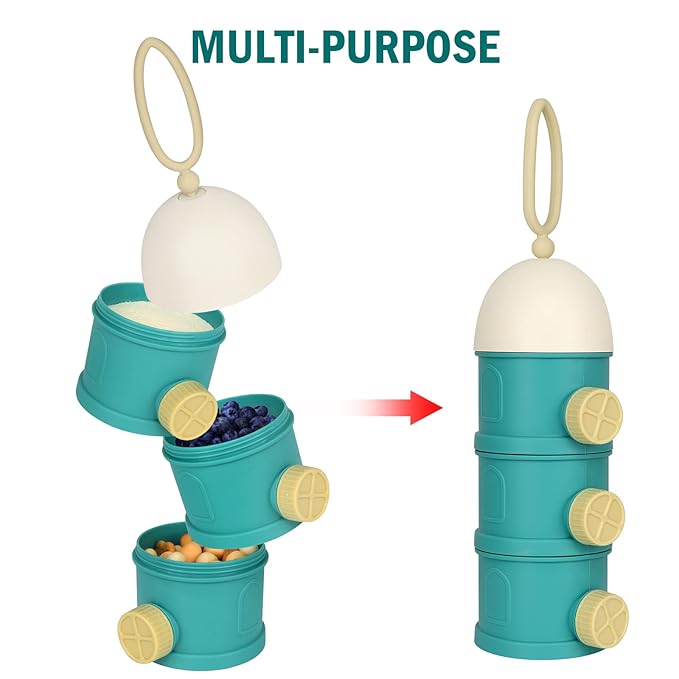 Accmor Formula Dispenser On The Go, 3 Layers Stackable Formula Container to Go, Non-Spill Portable Milk Powder Baby & Kids Snack Container, Green-CubbioJoy