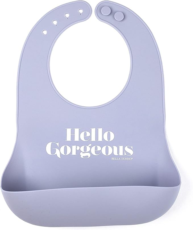 Baby Bib for Eating by Bella Tunno, Waterproof Silicone Bib with Large Food Catcher, Adjustable Fit for Babies 4-12 months & Toddlers 1-3 Years, Boys & Girls, Hello Gorgeous-CubbioJoy