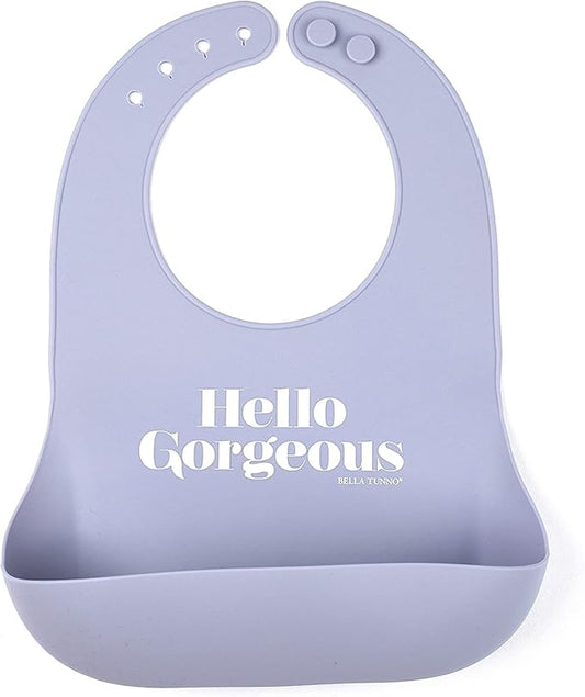 Baby Bib for Eating by Bella Tunno, Waterproof Silicone Bib with Large Food Catcher, Adjustable Fit for Babies 4-12 months & Toddlers 1-3 Years, Boys & Girls, Hello Gorgeous-CubbioJoy