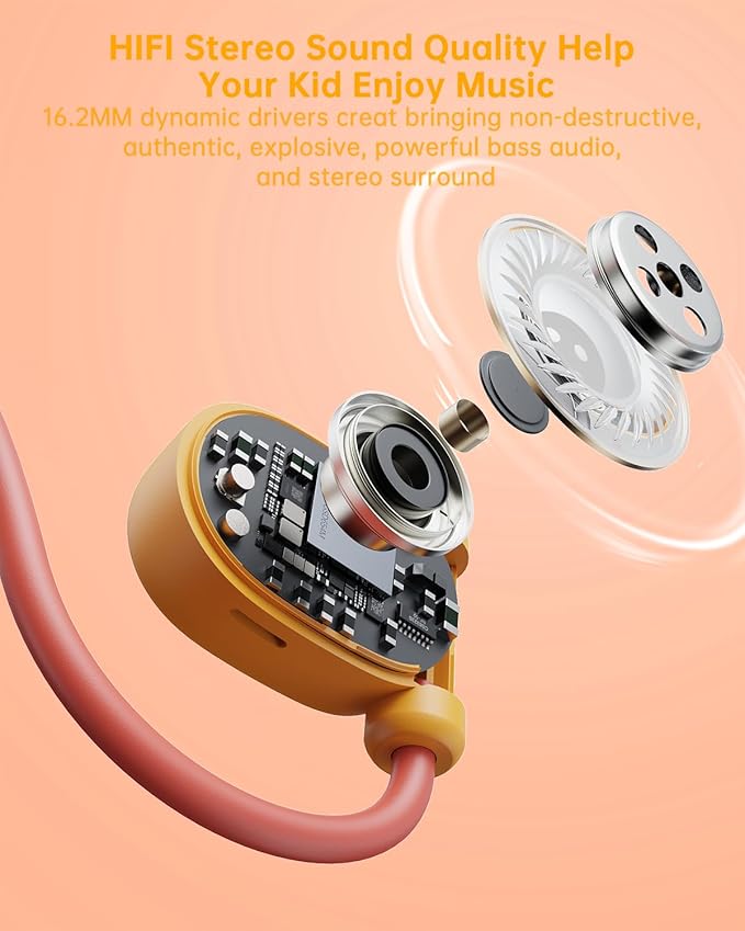 Kid Headphones for School, Air Conduction Open Ear Headphones, 3.5mm Jack Wired Cord, Ultra-Comfort, Ergonomic and Lightweight Design Perfect for School and Outdoor Activities-Orange-CubbioJoy