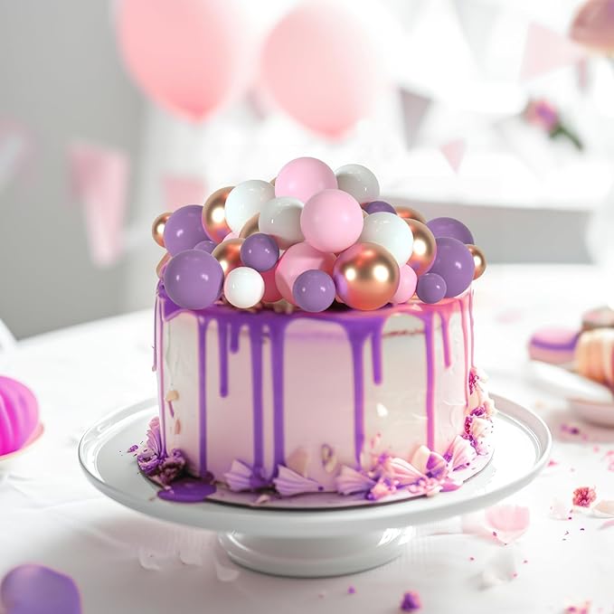 75 Pieces Cake Balls Topper Decorations Foam Cupcake Topper Mini Balloon Cake Topper Balls Cake Picks for Cake Deco Birthday Party Wedding（Purple,Pink,Gold,White）-CubbioJoy