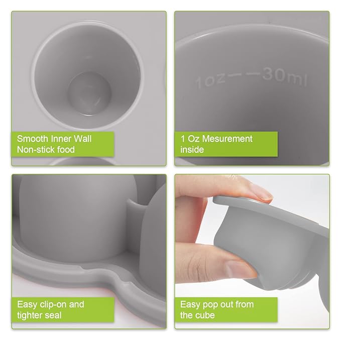 Baby Food Storage Container - 1.5oz x 12 Pods Silicone Freezer Tray with Lid for Homemade Baby Food, Fruit Purees, Vegetable & Breast Milk (Grey)-CubbioJoy