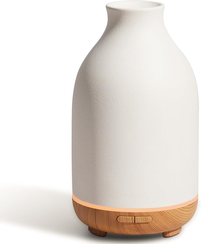 InnoGear Essential Oil Diffuser, 150ml Ceramic Stone Diffuser Handcrafted Aromatherapy Diffusers Ultrasonic Cool Mist Humidifier Vaporizor with 2 Mist Modes Waterless Auto Off for Room Office, White-CubbioJoy