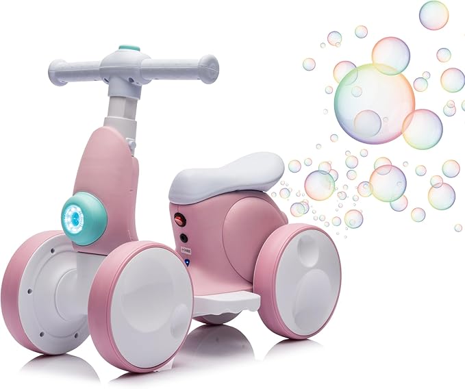 6V Electric Baby Balance Bike for 1 Year Old Boys Girls Ride on Toys 12-48 Months Toddler Balance Bike, 4 Wheels Kids First Bike with Remote Control First Birthday Gifts- Pink-CubbioJoy