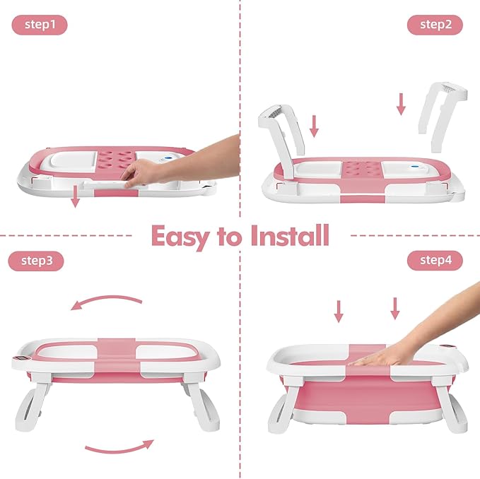 Collapsible Baby Bathtub,Baby Bath Tub with Soft Cushion & Thermometer,Baby Bathtub Newborn to Toddler 0-36 Months,Portable Travel Baby Tub-CubbioJoy
