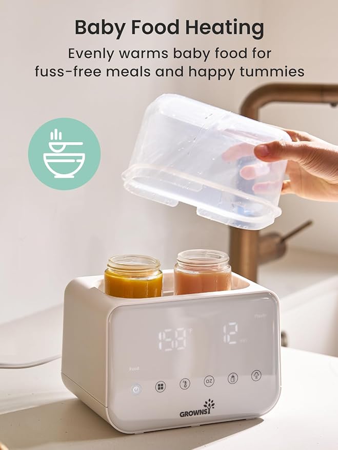Baby Bottle Warmer, Grownsy 10-in-1 Fast Bottle Warmer Accurate Temp Control, with LCD Display, Timer, Defrost, Sterili-zing, Keep 24H, Double Bottle Warmer for Breastmilk& Formula, Heat Baby Food-CubbioJoy