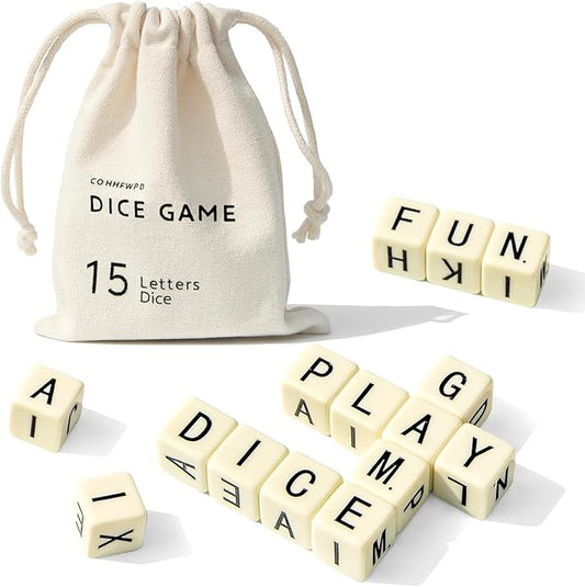 Crossword Dice Game, Word Game, Fun for Family Game Night, Festive Parties, Gatherings & On-The-Go Fun, Crossword Puzzle with 15 Large Letter Dice-CubbioJoy