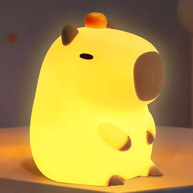 Capybara Night Light,Cute Tangerine LED Squishy Novelty Animal Night Lamp,Dimmable Soft Silicone Nursery Nightlight for Kids, Rechargeable Bedroom Touch Lamp, Dorm Decor, Baby Boys Girls Gift-CubbioJoy