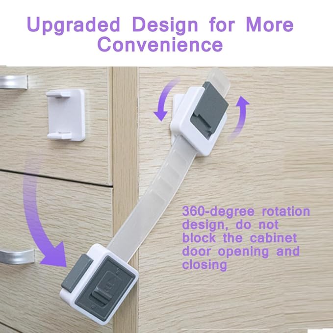Child Proof Cabinet Locks, 4 Pack Child Locks for Drawer Cupboard Dishwasher Cupboard Pantry and Toilet. Adhesive Safety Baby Proofing Fridge Lock for Kids and Toddler-CubbioJoy