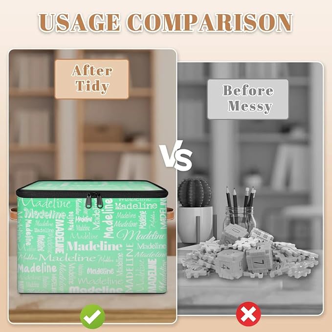 Custom Storage Basket with Name, Personalized Storage Bins with Zipper Lid, Foldable Fabric Storage Box Large capacity with Handle Green Gradient-CubbioJoy