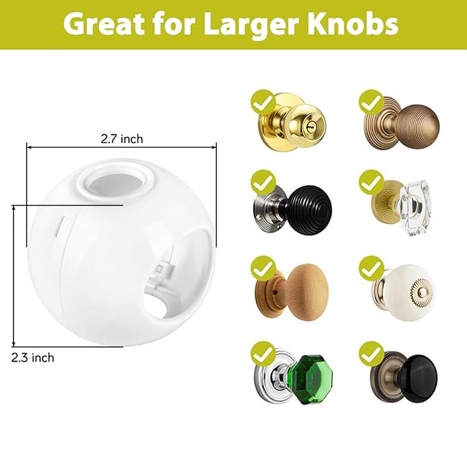 Child Proof Door Knob Covers 6 Pack Door Knob Safety Cover for Kids to Keep Kids from Opening Doors Baby Proof Door Knob Covers 2.7 Inch Large Diameter Child Safety Door Knob Cover Fit More Round Knob-CubbioJoy