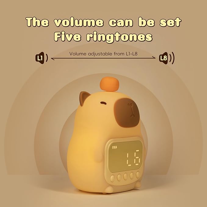 Capybara Alarm Clock with Night Light for Kids, Cute Alarm Clocks for Bedrooms Ok to Wake Clocks, Silicone Animal Tabletop Lamp for Teen Girls Boys-CubbioJoy