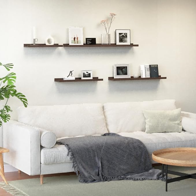 35.3 Inches Long Floating Shelves, 2 Set Farmhouse Wall Shelf for Bedroom, Nursery Book Shelf with Lip, Picture Ledge Shelf for Wall Decor Living Room Bathroom Kitchen - Walnut-CubbioJoy