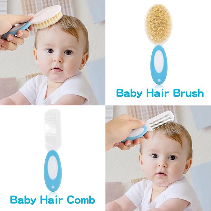 Baby Grooming Kit，Infant Safety Care Setwith Hair Brush Comb Nail Clipper Nasal Aspirator, Baby Essentials Kit for Newborn Girls Boys (14 PC-Blue Kit)-CubbioJoy