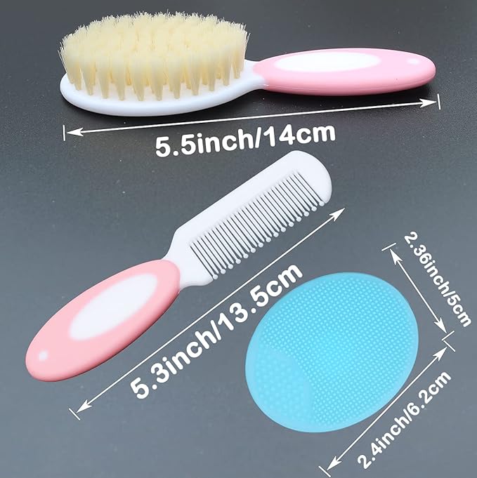 Baby Hair Brush &Silicone Baby Cradle Cap Brush Set, for Newborns & Toddlers-Natural Soft Goat Bristles-Ideal for Cradle Cap-Perfect Baby Registry Gift (Pink)-CubbioJoy
