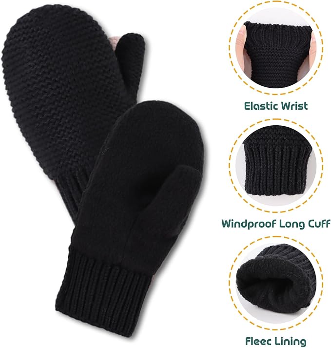 Basic Winter Baby Beanie Gloves Boys Girls Knitted Hat Pompom Kids Earflap Hats Warm Infant Toddler Beanie Mittens Set-CubbioJoy