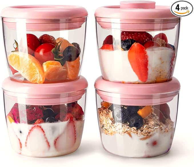 Ankou 400ml Meal Prep Container Set of 4 Pink Tritan Plastic Food Storage Containers with Lids, Airtight Leakproof Pop Top Lid Bowl for Breakfast Leftovers-CubbioJoy