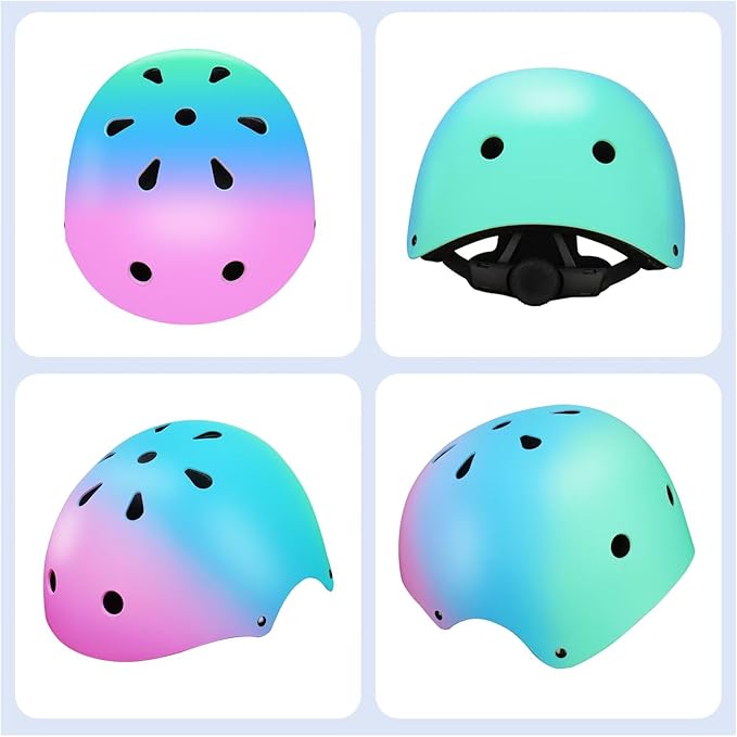 Color Gradient Adjustable Kids' Helmet with Knee & Elbow Pads Set | Multi-Sport Safety Gear for Boys & Girls Ages 5-14 | Skateboarding, Scooters, Roller & Inline Skating, Longboarding-CubbioJoy