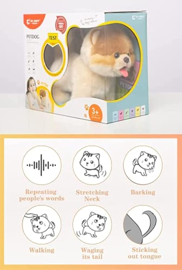 CU-MATE Plush Interactive Pomeranian Dog-Realistic Puppy Electronic Toy Dog with Walking/Barking/Wagging Tail/Talking- Robotic Pet Toy Present for Toddler Girls Boys-CubbioJoy