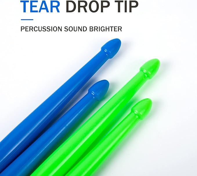 5A Nylon Drumsticks for Kids Adults: Light Durable Drum Sticks Blue Green with Anti-Slip Handles for Electronic Drums Exercise Percussion Accessories (2 Pairs)-CubbioJoy