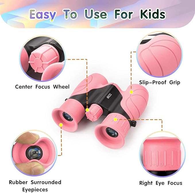 Binoculars for Kids,Compact Kids Binoculars 8x21 High-Resolution for Bird Watching, Camping, Exploration, Hiking, Hunting, Sports Events and Safari Park Gifts for 3-12 Year Boys Girls-CubbioJoy
