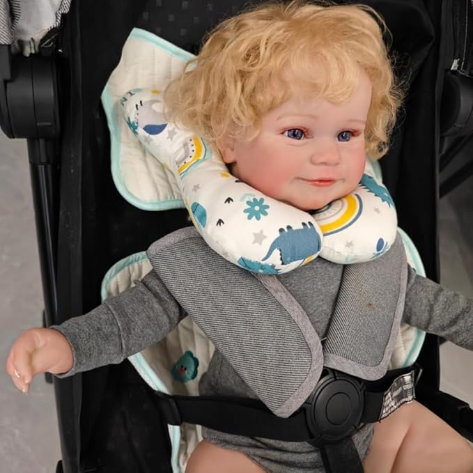 Baby Neck Pillows, Comfortable Baby Travel Head Neck Support Pillow for Car Seat Stroller Pushchair, Soft PP Cotton Travel Pillow for 0-1 Year Old Toddler Infant Newborn, Dinosaur-CubbioJoy