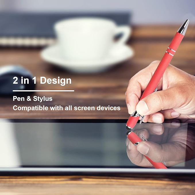 Ballpoint Pen with Stylus Tip, Soft Touch Click Metal Pen, 1.0mm Medium Point, Black Ink, 12 Count(Peach)-CubbioJoy