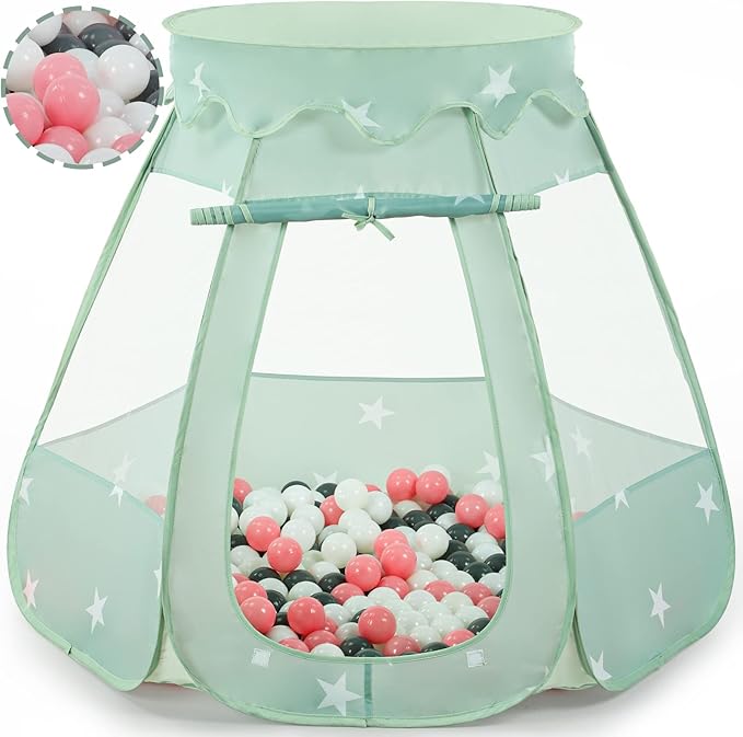 Baby Ball Pit Tent with 50 Balls - For Toddlers, Pink/White/Gray Princess Playhouse with Carry Bag, 109x90cm-CubbioJoy