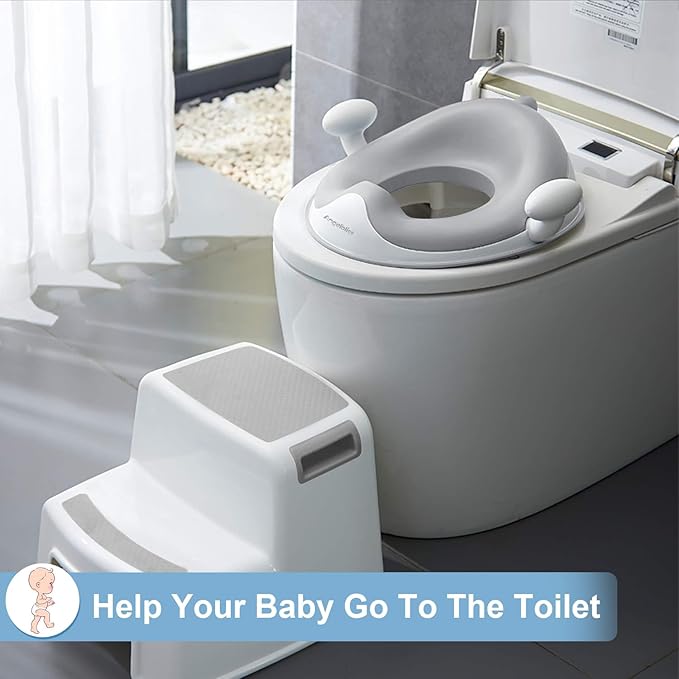 ANGELBLISS Baby Potty Training Toilet Seat with Soft Cushion Handles, Haute Collection, Double Anti-Slip Design and Splash Guard for Boys and Girls (Grey)-CubbioJoy