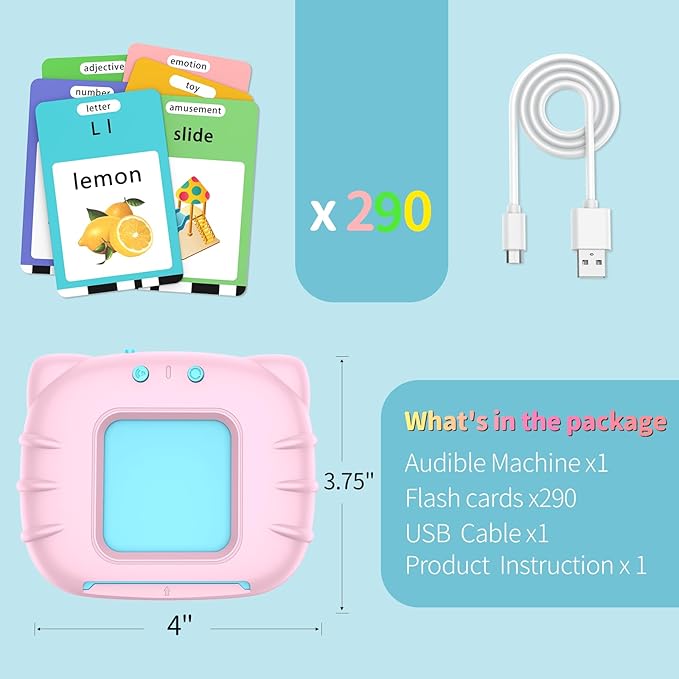 580 Pre-K Sight Words Talking Flash Cards with Dolch Words,Letters/Number Flash Cards 1-100 Kindergarten, Pocket Speech Toys, Educational Learning Gifts for 3 4 5 6 Year Old Girls, Pink-CubbioJoy