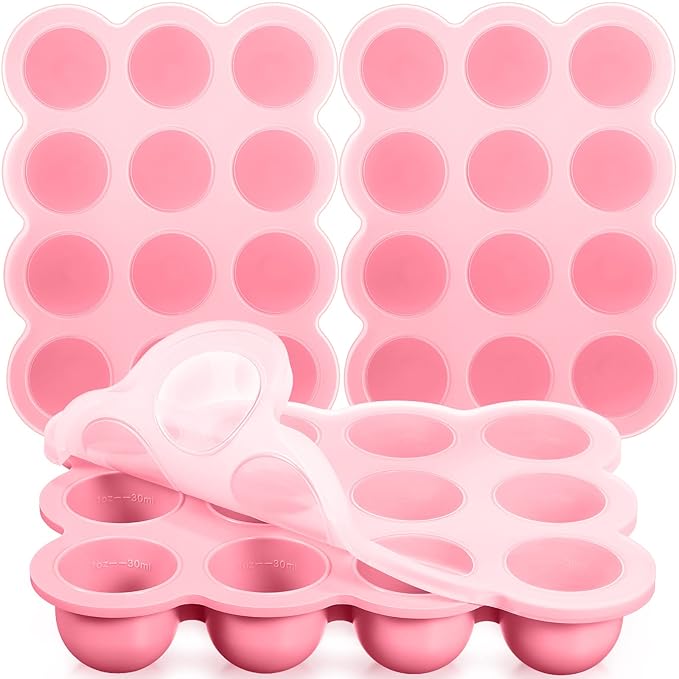 3 Pcs Baby Food Storage Container 12 Cup Silicone Baby Food Freezer Tray with Lid Stackable Reusable Silicone Baby Food Freezer Storage Tray for Food Vegetable Fruit Puree and Breast Milk (Pink)-CubbioJoy