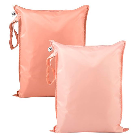 Tiny Twinkle Mess-Proof Waterproof Wet Dry Bag | 2-Pack Reusable Wet Bags for Swimsuits & Baby Clothes | Leakproof Wet Bag for Travel & Diaper Changes for Baby (Peach, Terracotta)-CubbioJoy