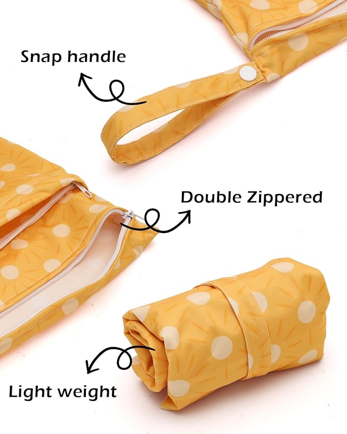 ALVABABY 3 Cloth Diaper Wet Dry Bags Waterproof Reusable with Two Zippered Pockets Travel Beach Pool Daycare Soiled Baby Items Yoga Gym Bag for Swimsuits or Wet Clothes Small medium Large 3L-SML06-CubbioJoy