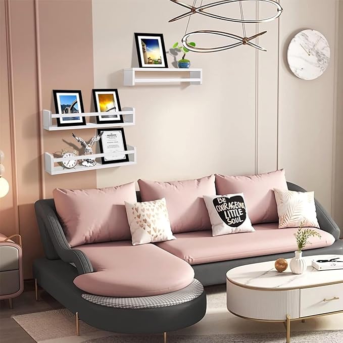 AZSKY Nursery Bookshelves White, 24 Inch Floating Bookshelves for Wall Set of 3, Baby Kids Decor, Solid Wood Wall Mounted Shelves for Books, Toys and Decor Storage-CubbioJoy