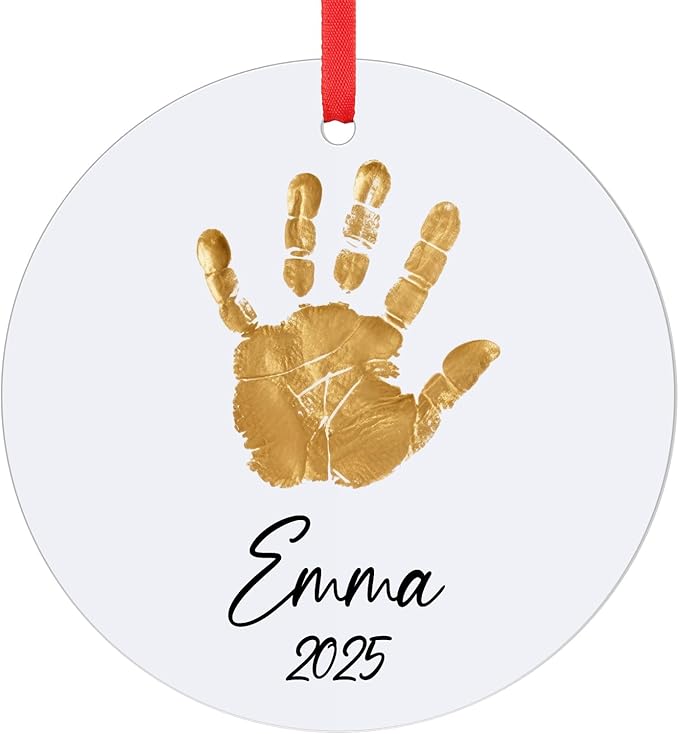 Baby Hand and Footprint Ornament - Baby's Frist Christmas Ornaments with Custom Photo, Name, Date - Personalized Baby Gifts, Newborn Keepsake, New Mom Gifts-CubbioJoy