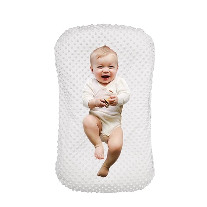 Baby Lounger for Newborn,Baby Nest for Newborn Soft Cotton Breathable for Playtime & Relaxation,Flat Babies Essentials Gifts Newborn Lounger for Boys & Girls 0-12 Months(White Bean)-CubbioJoy