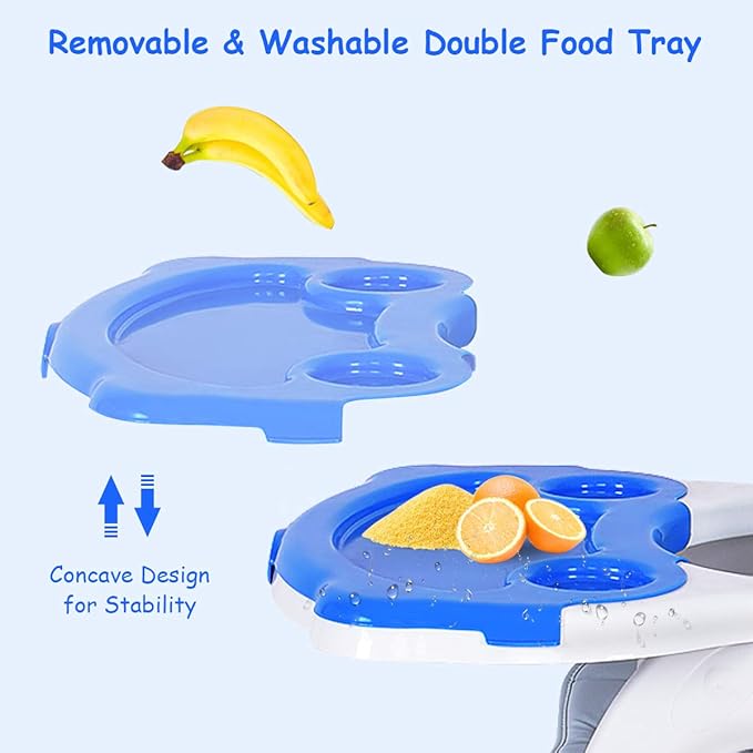 Costzon Baby High Chair, 3 in 1 Infant Table and Chair Set, Convertible Booster Seat with 3-Position Adjustable Feeding Tray, Adjustable Seat Back, 5-Point Harness (Blue)-CubbioJoy