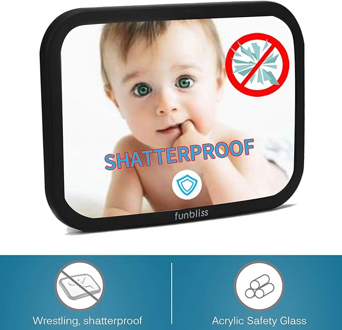 Baby Car Mirror Most Stable Backseat Mirror with Premium Matte Finish,Ultra High Definition PMMA Material, Secure and Shatterproof,Black-CubbioJoy