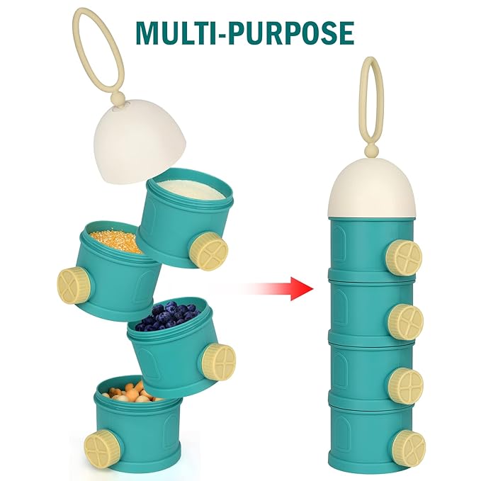 Accmor Formula Dispenser On The Go, 4 Layers Stackable Formula Container to Go, Non-Spill Portable Milk Powder Baby & Kids Snack Container, Green-CubbioJoy