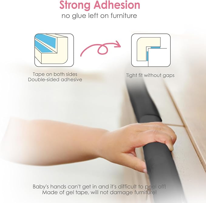 Baby Proofing Corners and Edges Protector Guards (16.5FT Edge +8 Corners), Soft Rubber Foam Edge Protector with Removable Double Sided Tapes, Furniture Table Bumper Guard for Baby Safety-Black-CubbioJoy