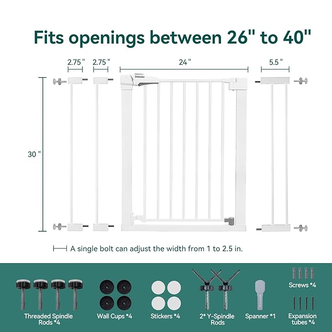 Babelio Baby Gate for Doorways and Stairs, 26''-40'' Auto Close Dog/Puppy Gate, Easy Install, Pressure Mounted, No Drilling, fits for Narrow and Wide Doorways, Safety Gate Door for Child and Pets-CubbioJoy