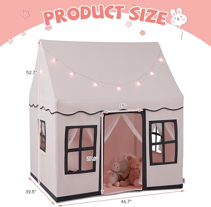 INFANS Kids Play Tent with Washable Mat Star Light Windows, Anti-Trip Large Playhouse Toys for Children Boys Girls, Indoor Outdoor Princess Tents Castle for Toddlers (Pink)-CubbioJoy