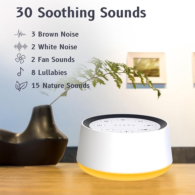 Brown Noise Sound Machine with 30 Soothing Sounds 12 Colors Night Light White Noise Machine for Adults Baby Kids Sleep Machines Memory Function 36 Volume Levels 5 Timers for Home Office Travel-CubbioJoy