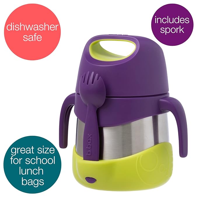 b.box Insulated Food Jar with Spork for Toddlers | Easy Open Container for Toddlers | Stainless Steel, 5hrs + of Perfect temperatures | Dishwasher Safe, BPA Free (Passion Splash, 11 oz)-CubbioJoy