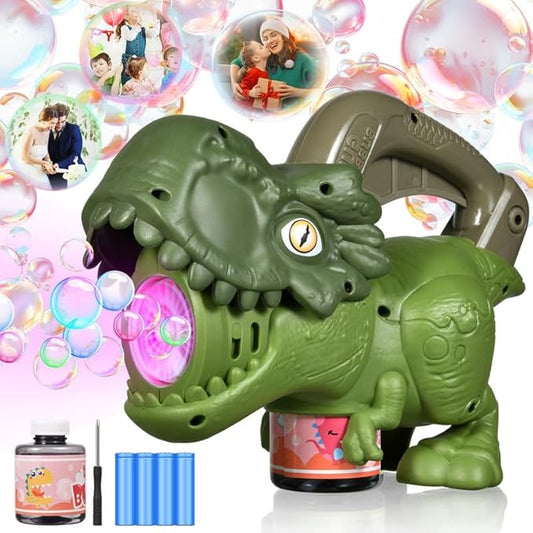Dinosaur Bubble Machine with Colorful Lighting for Kids Automatic Handheld Dinosaur Bubble Toy 20000+ Big Bubbles Per Minute Bubbles Toy for Outdoor Parties Yard Fun Kids Gift Tyrannosaurus Green-CubbioJoy
